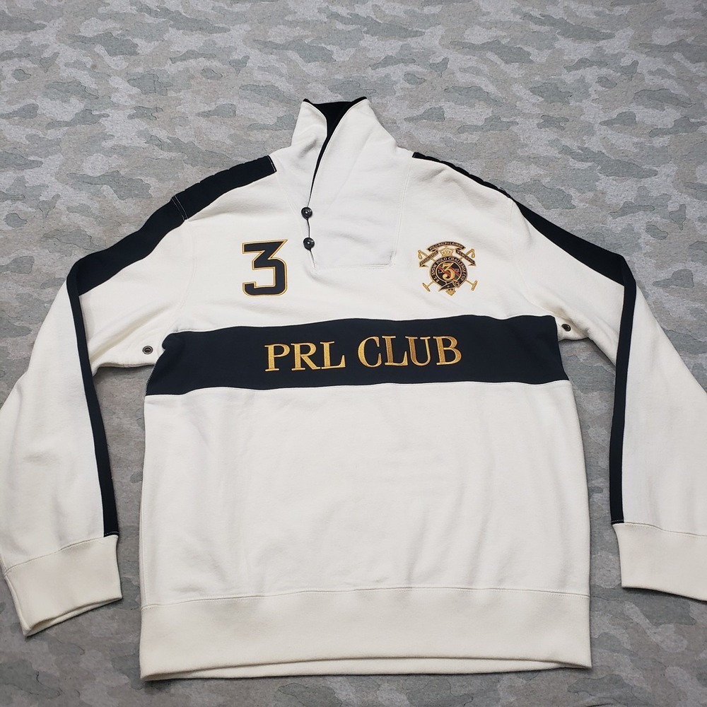 VTG Polo Ralph Lauren Sweatshirt Mens XL White Shawl Neck Snow Challenge PLR